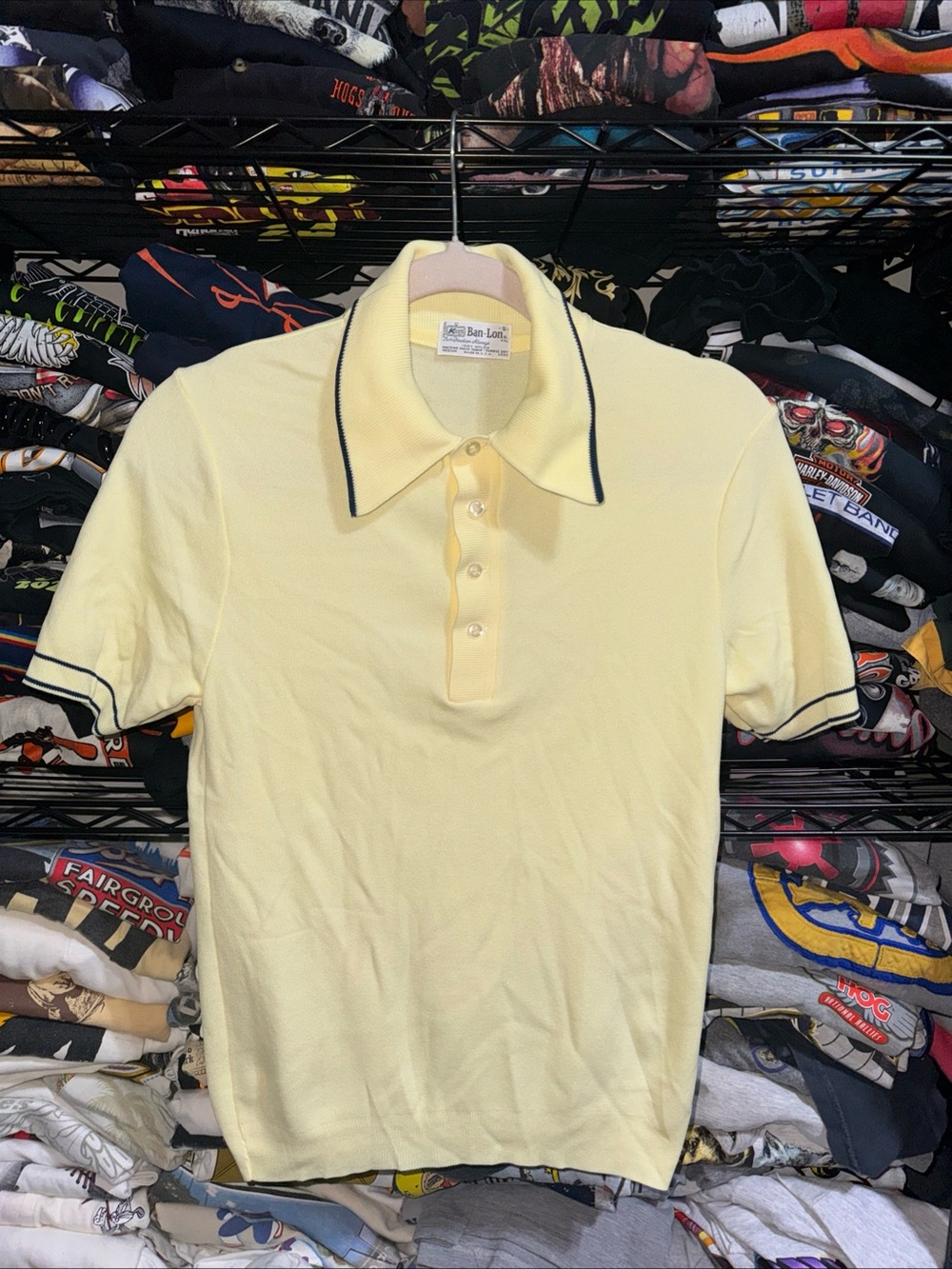 Vintage 60s Kmart Ban-Lon Nylon Yellow Polo Size Small